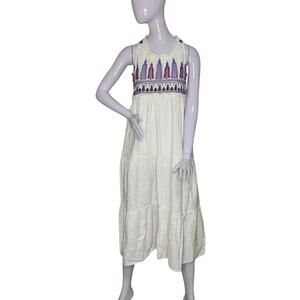 Anthropology Raga Panama Maxi Tiered Embroidered Sleeveless Boho Dress Size S
